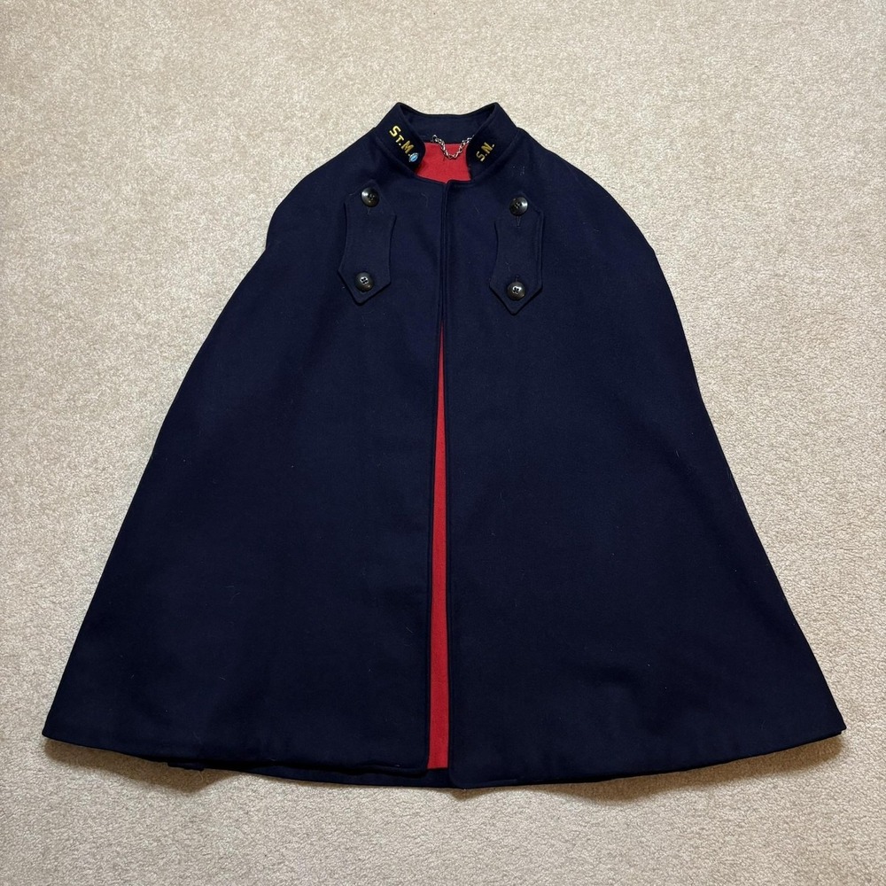Vtg 40s Standard Apparel Co Wool Nurse Cape One Size Navy Red Lined USA WW2 Era